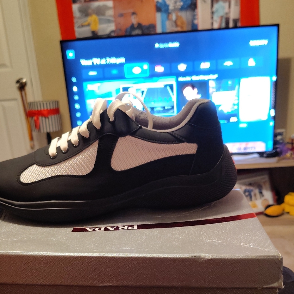 American Cup Prada Men's Black and White Sneakers